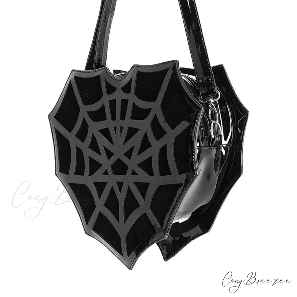 Black Spider Web Punk Creative Women’s Halloween Designer Shoulder Crossbody Bag Black / 30x30x8cm