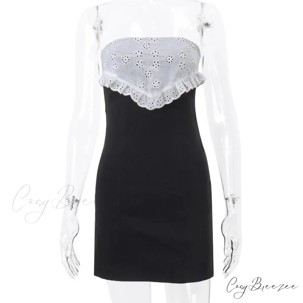 Black Tube Lace Charming Patchwork Mini Dress
