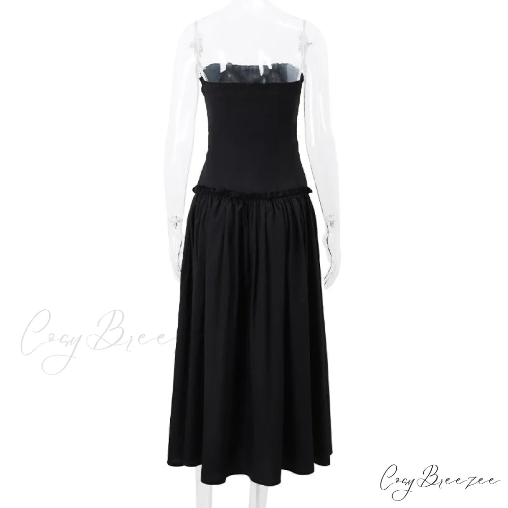 Black Tube Ruched Charming Lace Up Maxi Dress