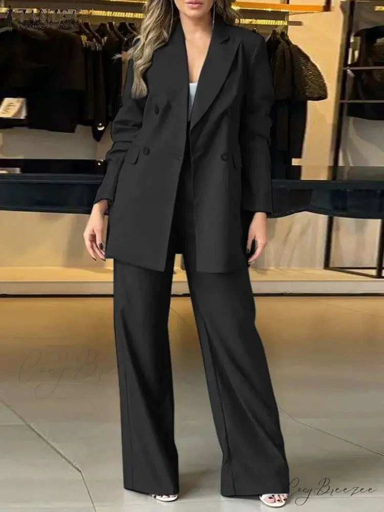 Blazer Wide Leg Pant Loose Matching OverSuit BLACK / S