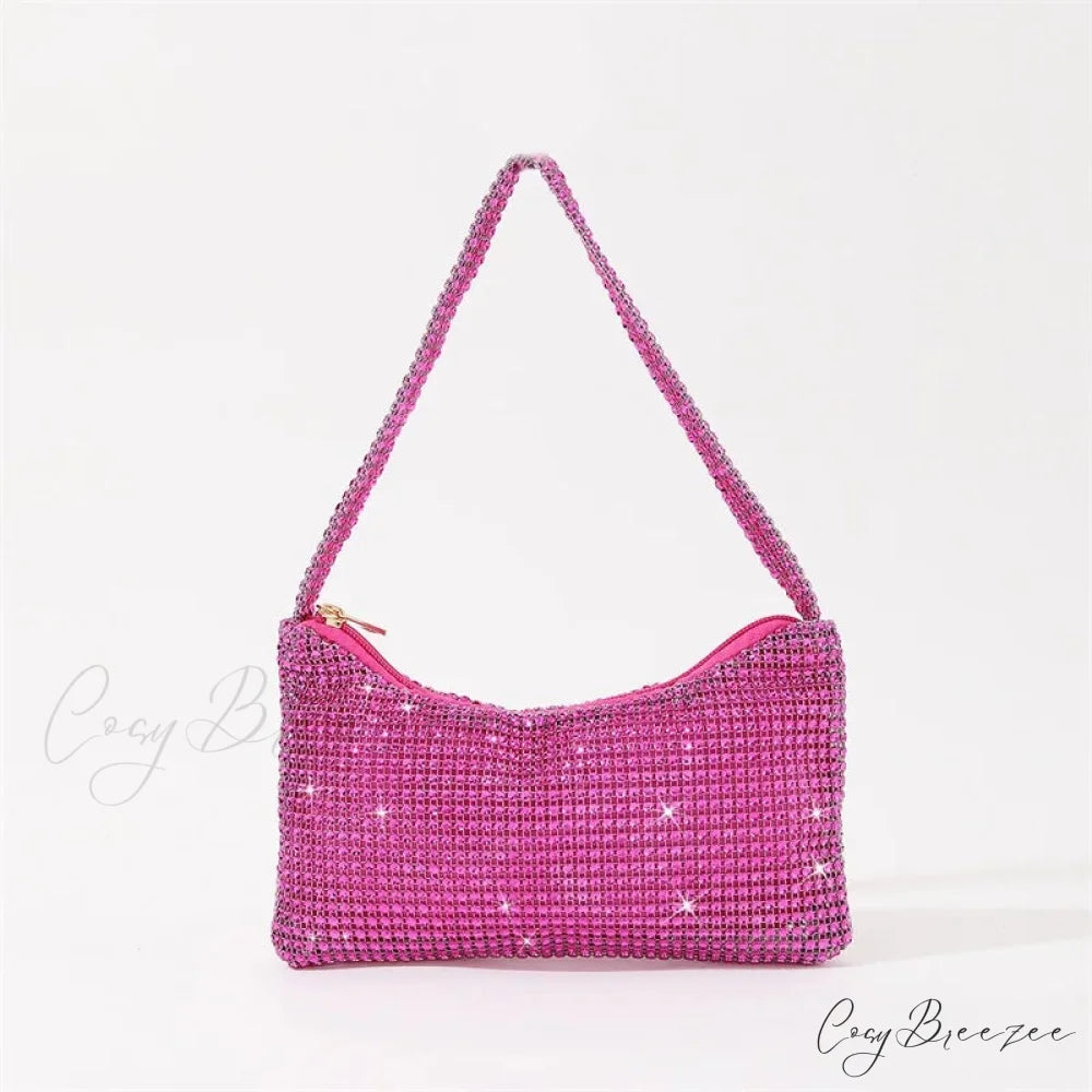 Bling Rhinestone Evening Purse Diamond Shoulder Wedding Party Clutch Rose Red clutchbag-250126