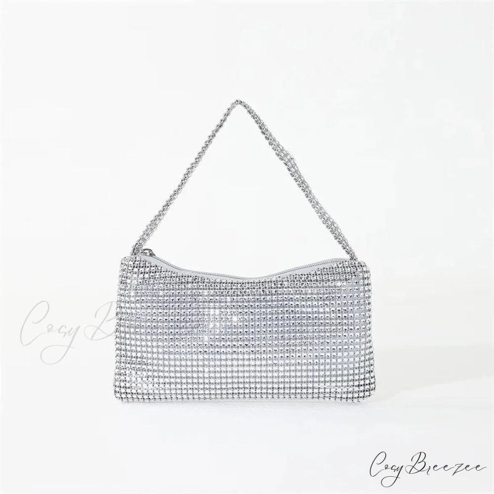 Bling Rhinestone Evening Purse Diamond Shoulder Wedding Party Clutch Silver clutchbag-250126