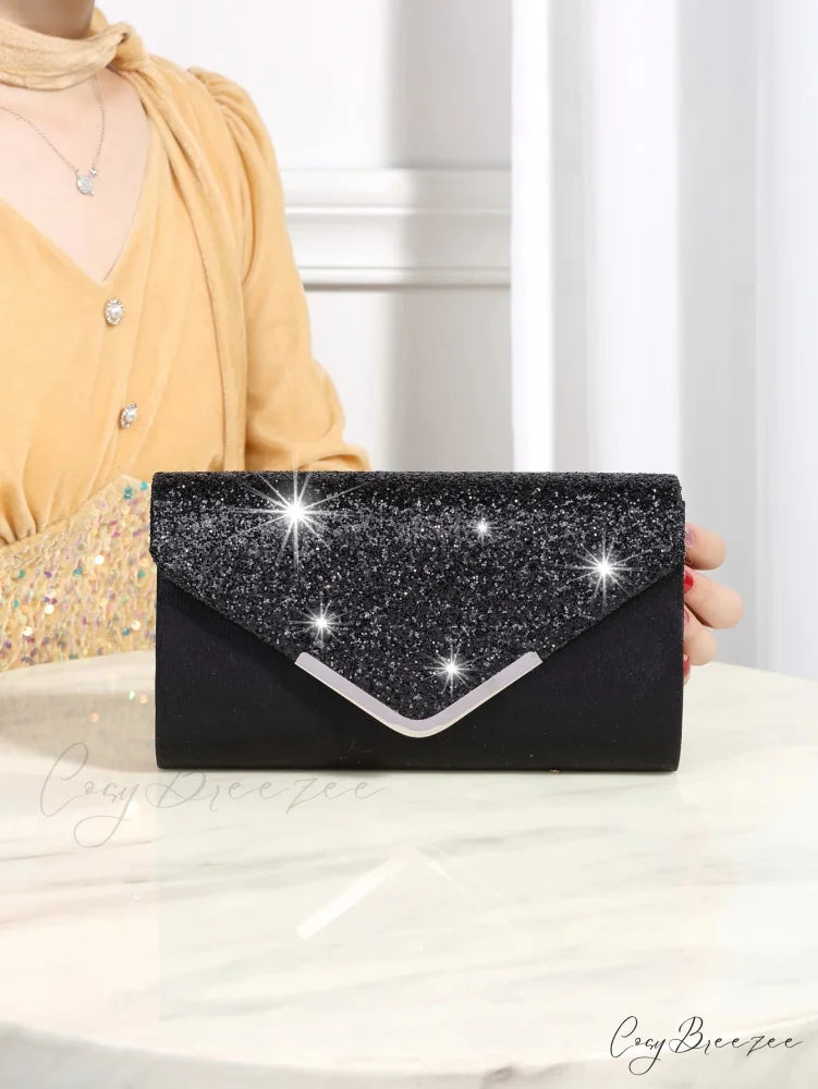 Bling Shiny Elegant Envelope Clutch Black clutchbag-250126