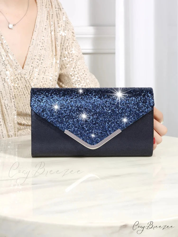 Bling Shiny Elegant Envelope Clutch Blue clutchbag-250126