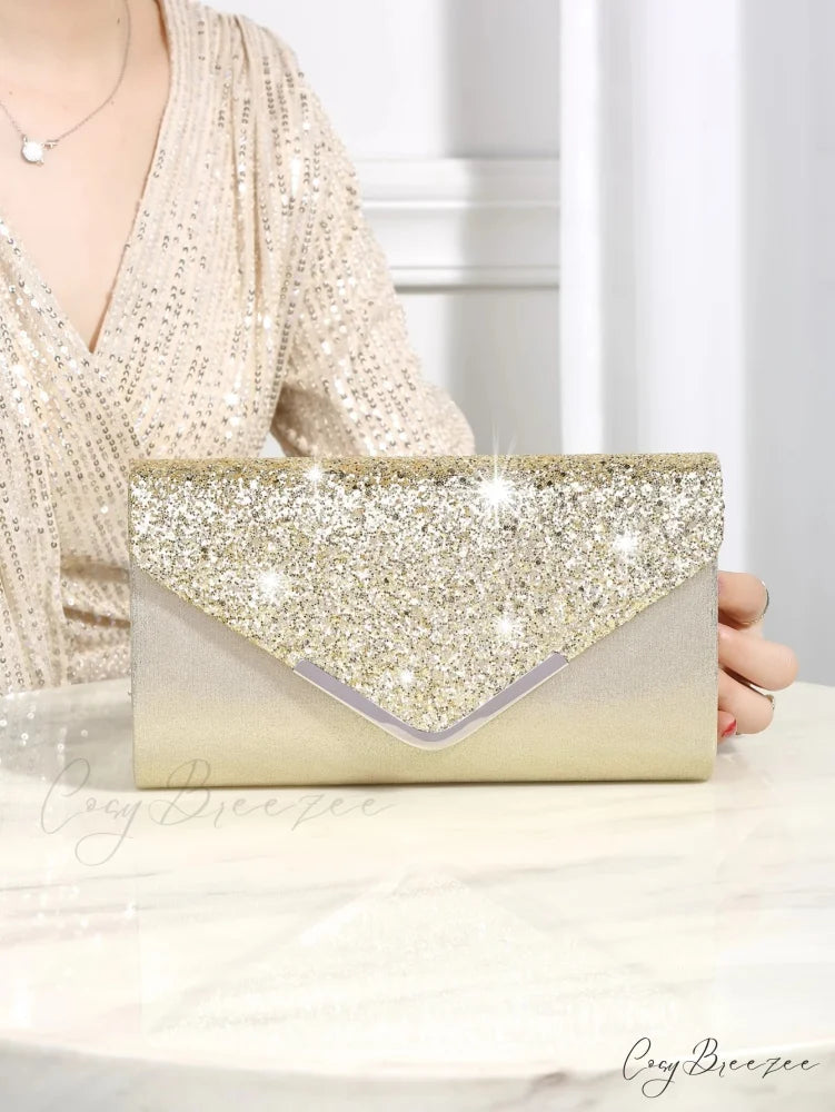 Bling Shiny Elegant Envelope Clutch Gold clutchbag-250126