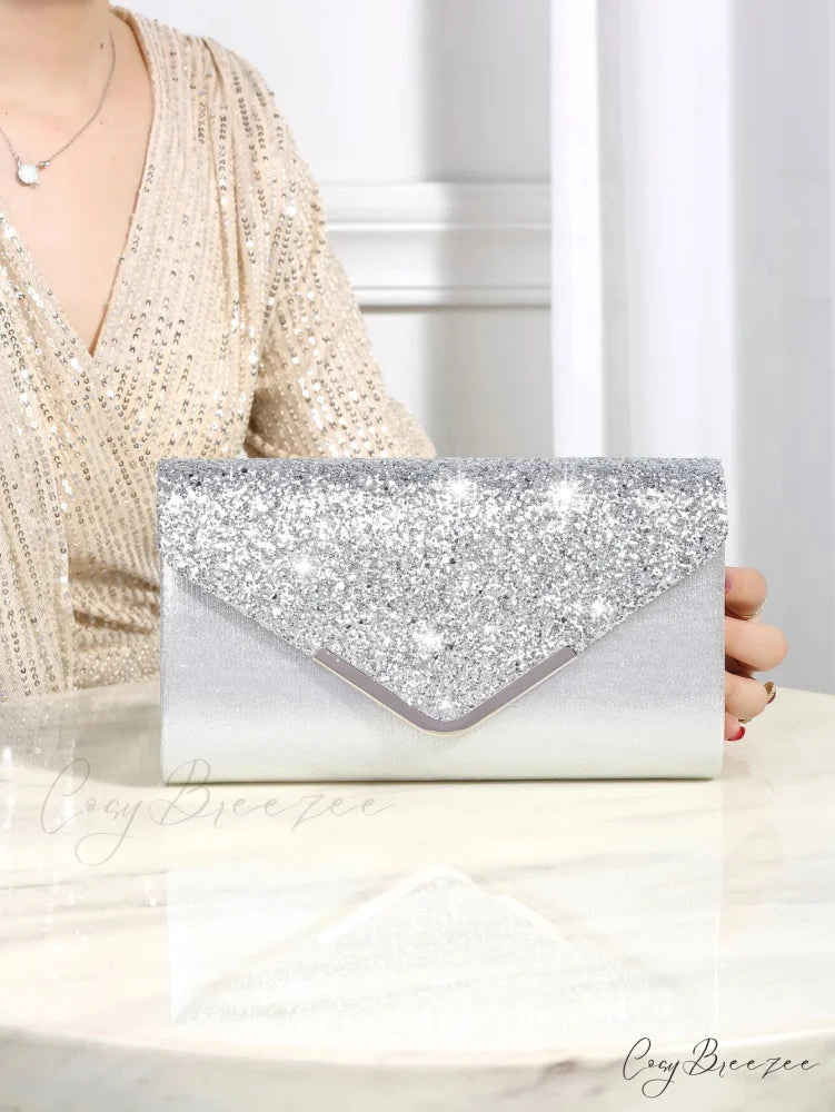 Bling Shiny Elegant Envelope Clutch Silver clutchbag-250126