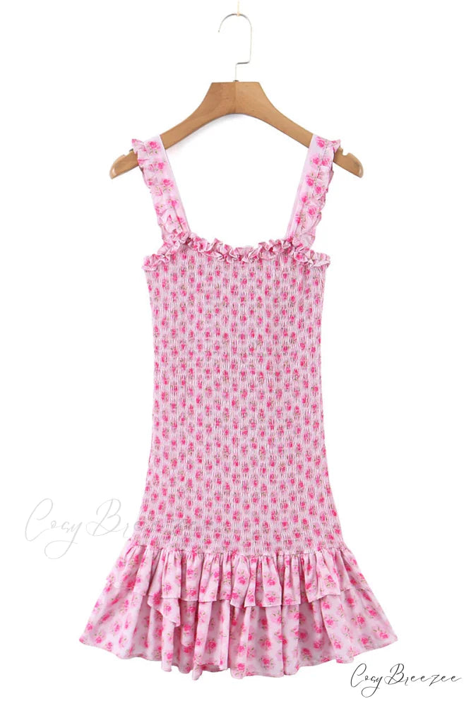 Blissful Pink Graceful Smocked Mini Dress