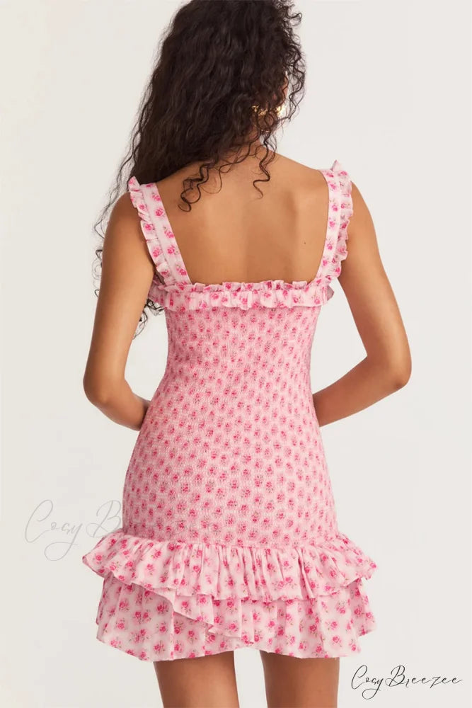 Blissful Pink Graceful Smocked Mini Dress