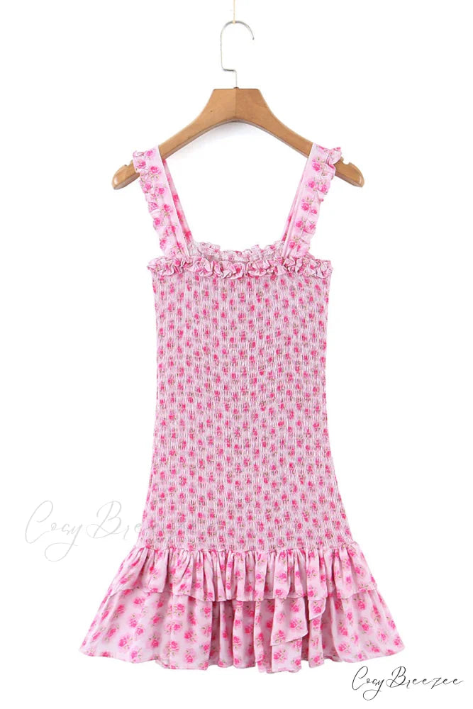Blissful Pink Graceful Smocked Mini Dress