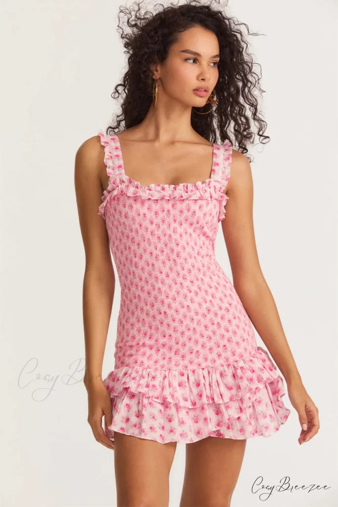 Blissful Pink Graceful Smocked Mini Dress Pink / S