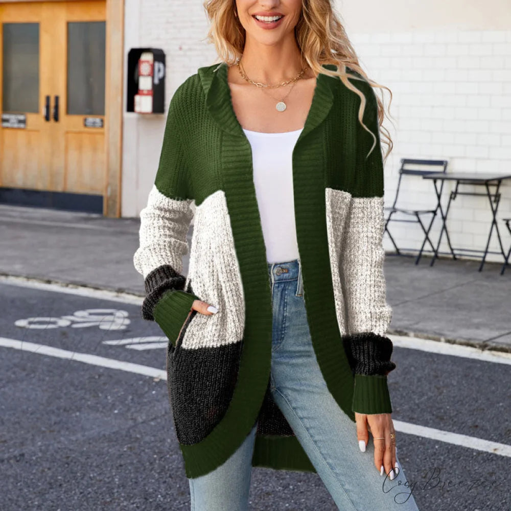 Block Color Cardigan Green / S