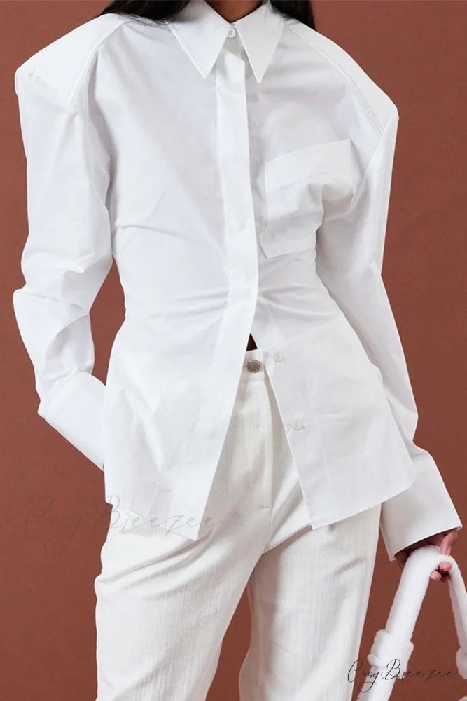 Blouse White Arm Shoulder Long Backless with Up Lace Pads White / L