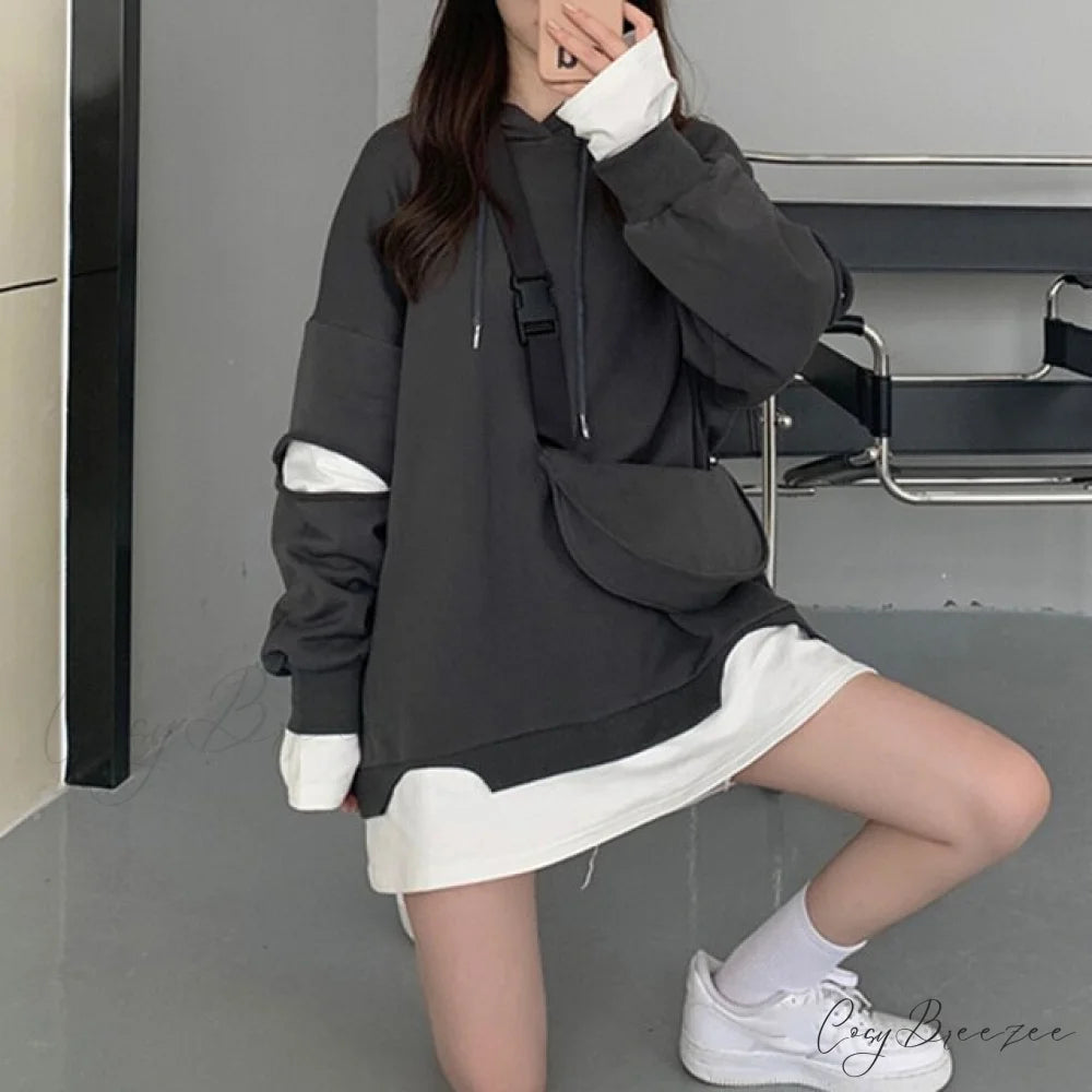 Blouses Hoodies Pieces and Fake Stylish Loose with Long Two Sleeves Gray / M