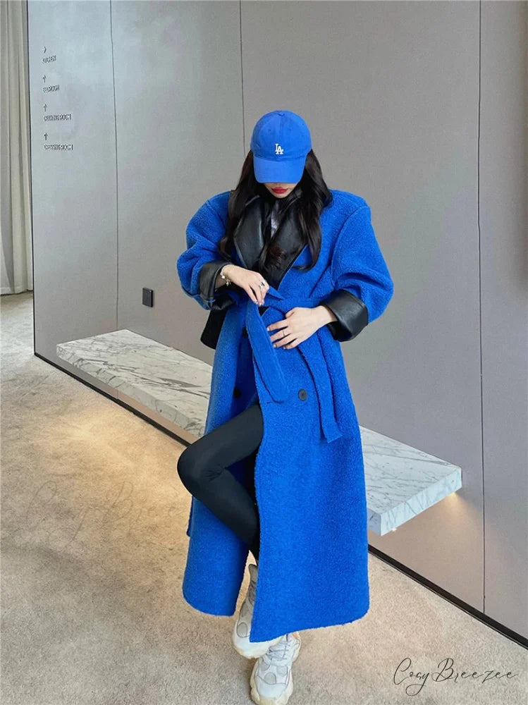 Blue Fur Double-Sided Charming Leather Long Jacket
