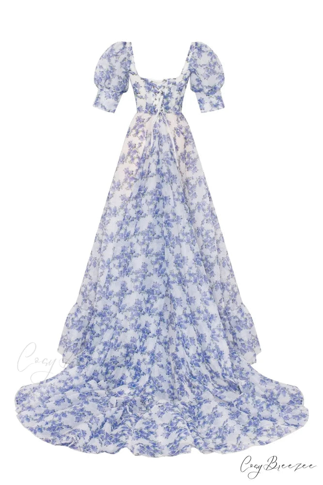 Blue Hydrangea Stylish Maxi Princess Dress