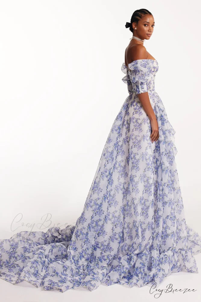 Blue Hydrangea Stylish Maxi Princess Dress