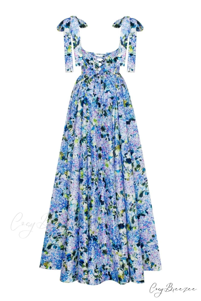 Blue Hydrangea Stylish Strapped Maxi Dress