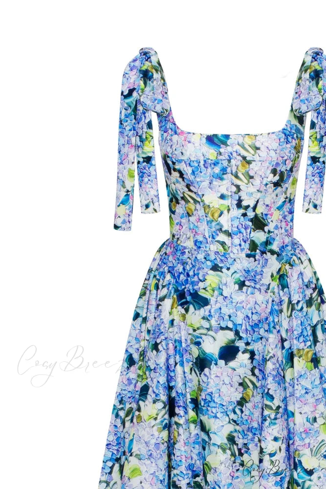 Blue Hydrangea Stylish Strapped Maxi Dress