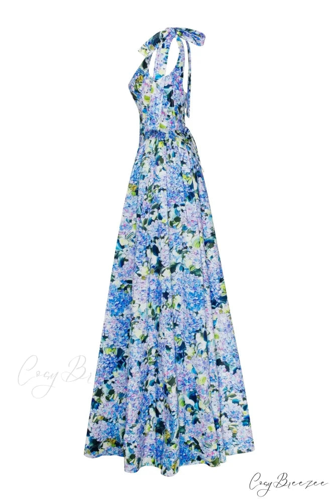 Blue Hydrangea Stylish Strapped Maxi Dress