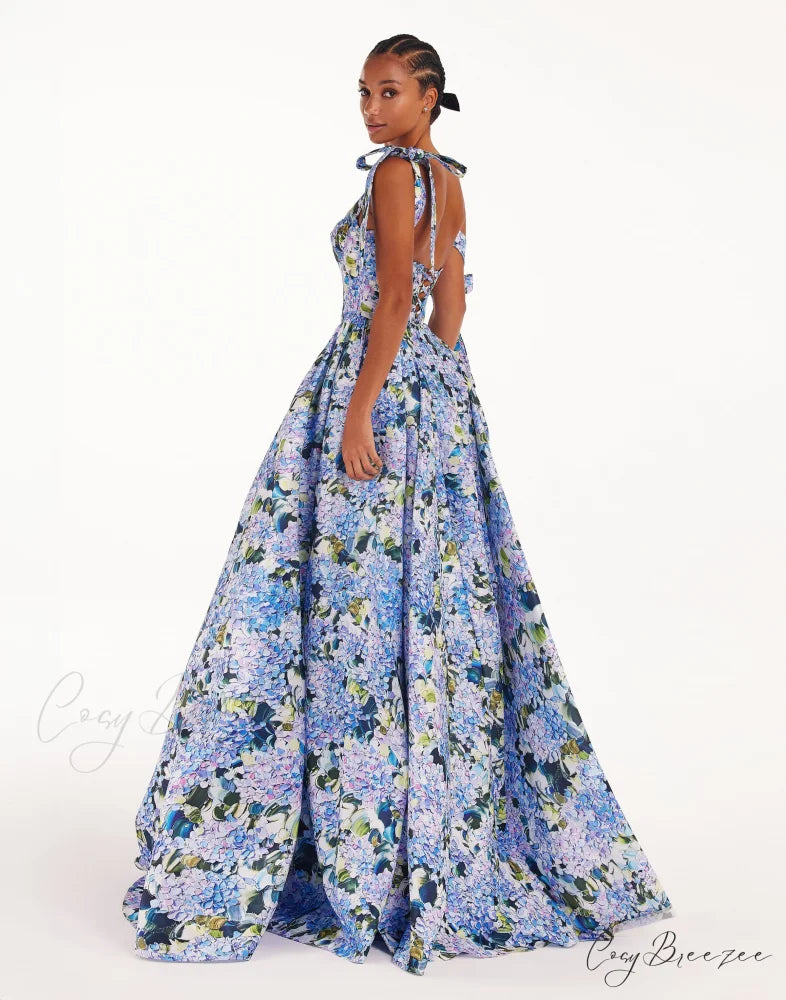 Blue Hydrangea Stylish Strapped Maxi Dress