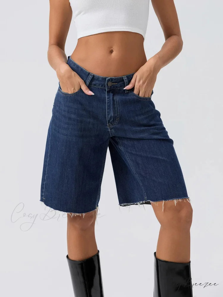 Blue Wide-Leg Denim Shorts navy blue / S short-250223