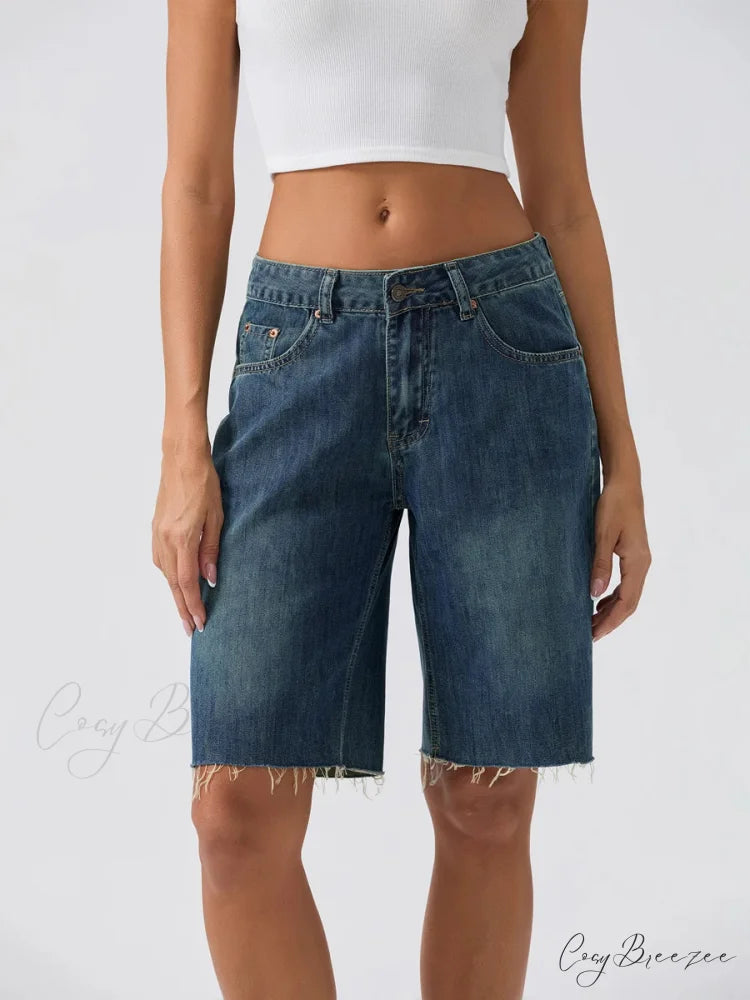 Blue Wide-Leg Denim Shorts blue / S short-250223