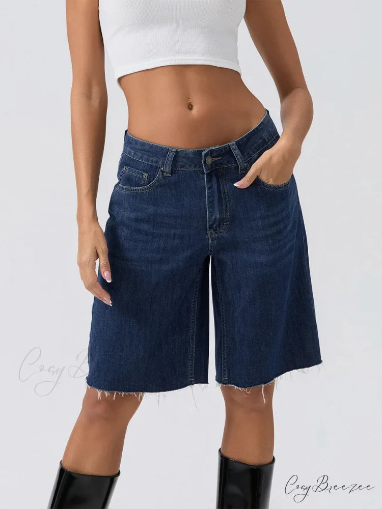 Blue Wide-Leg Denim Shorts short-250223