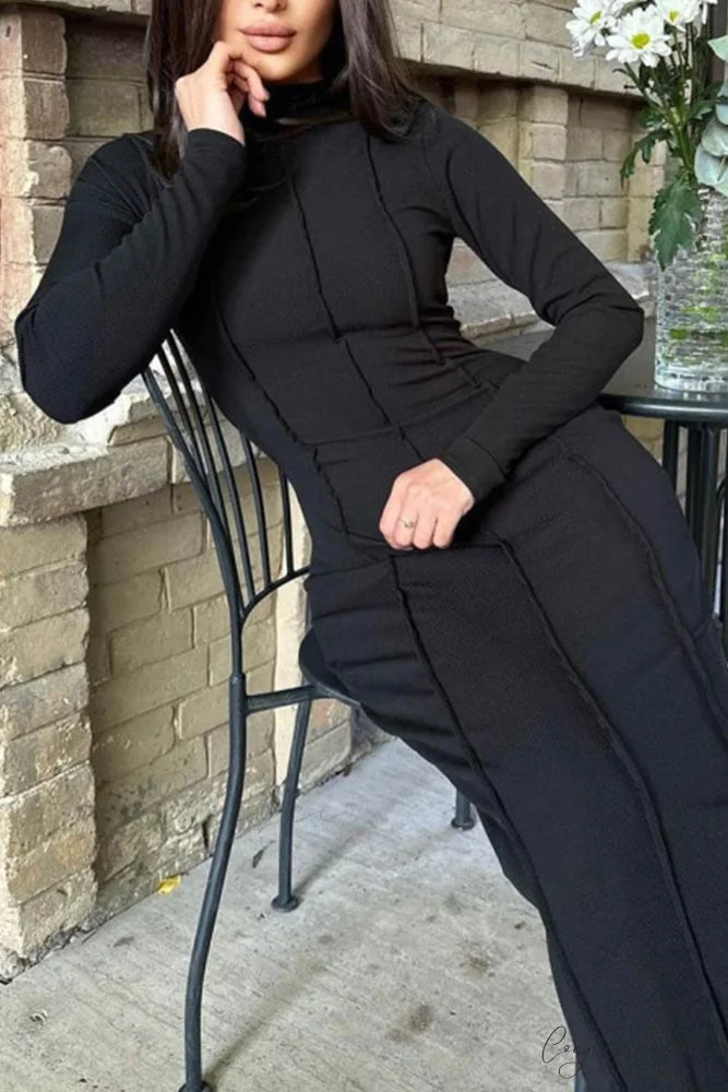 Bodycon Dress with Crew Neck and Slit Black / L
