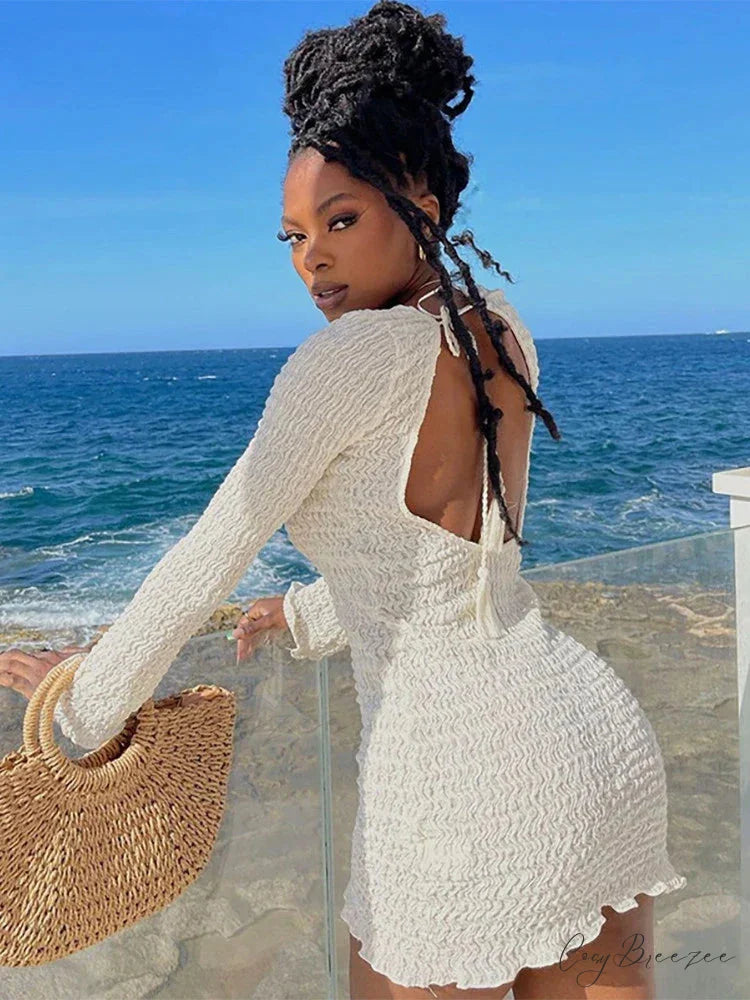 Bodycon Long Sleeve Mini Dress WHITE / S