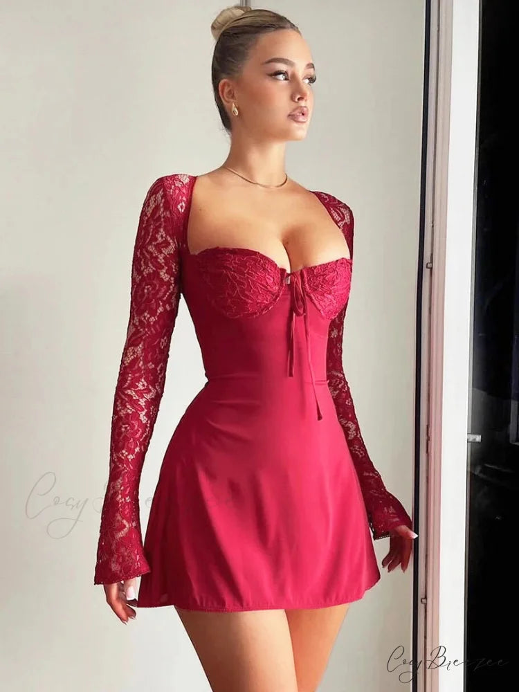 Bodycon Red Long Sleeve Party Club Evening Streetwear Wholesale Items Christmas Party Dress Red / S