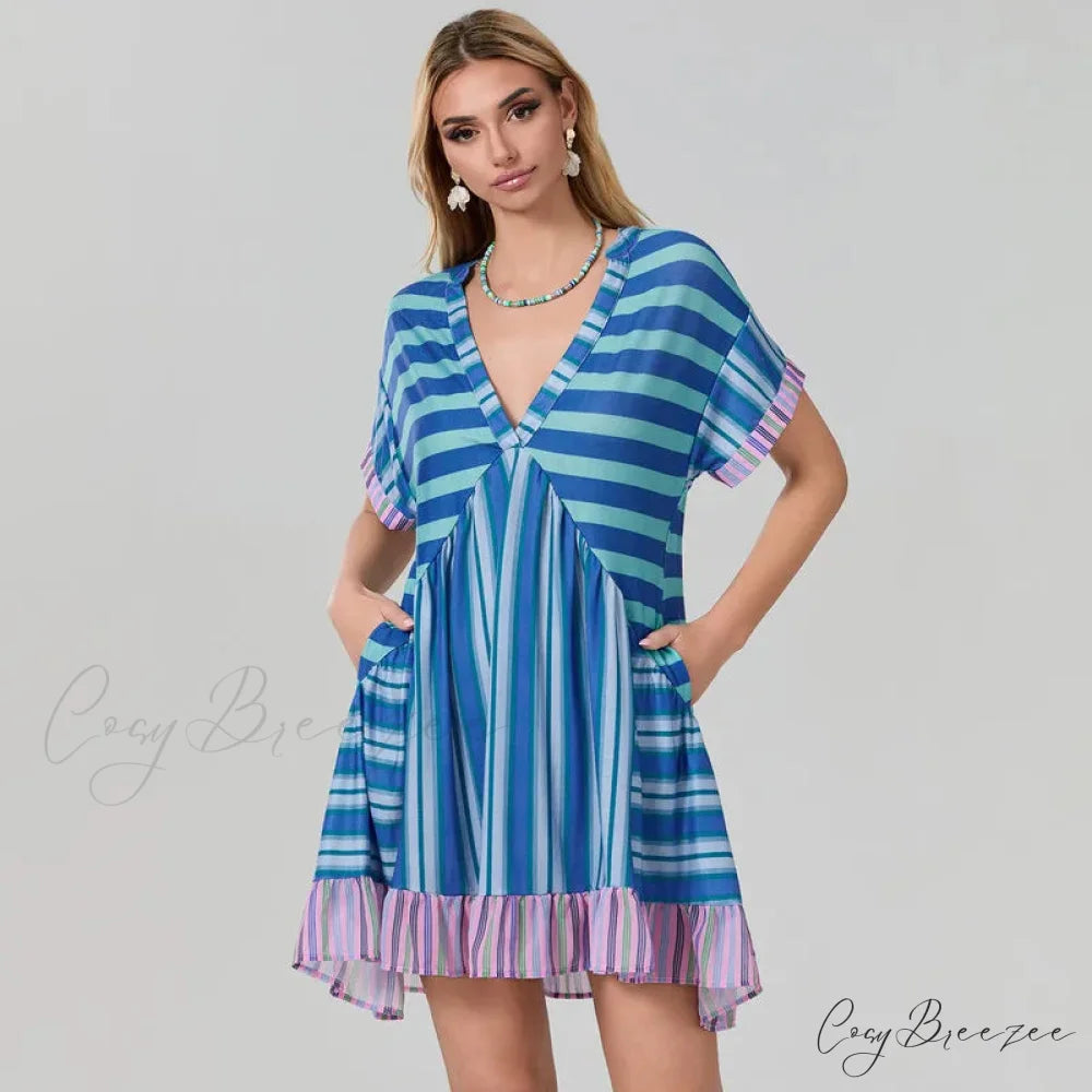 Bohemian Beach Floral Print Flowy Dress with Pockets cloro2 / S oldfloraldress-250126