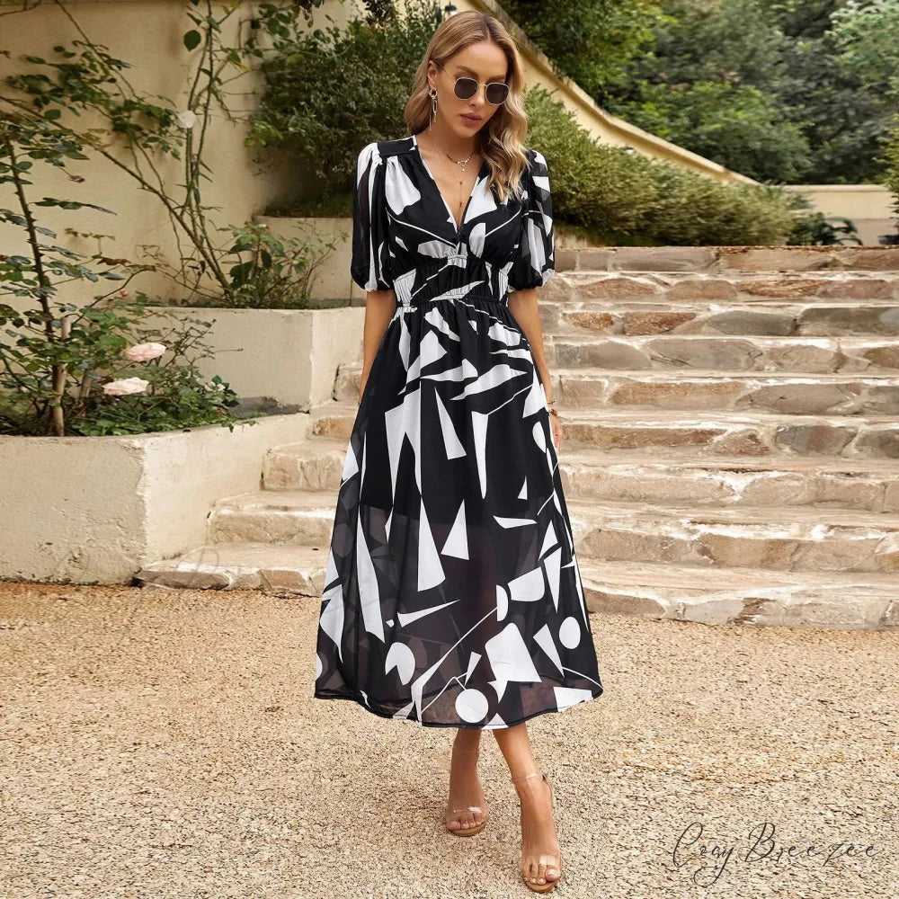 Bohemian Floral A-line Midi Dress Black / S oldfloraldress-250126