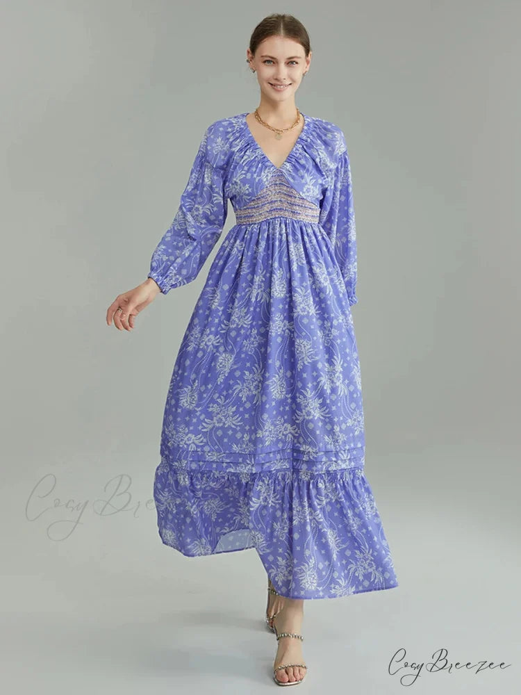Bohemian Floral Print Puff Sleeve Swing Dress floraldress-250126