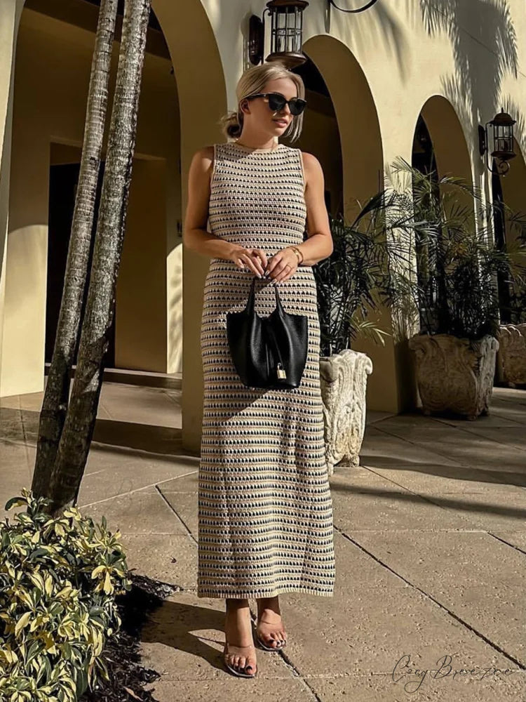Bohemian Knit Graceful Long Dress Beige / S