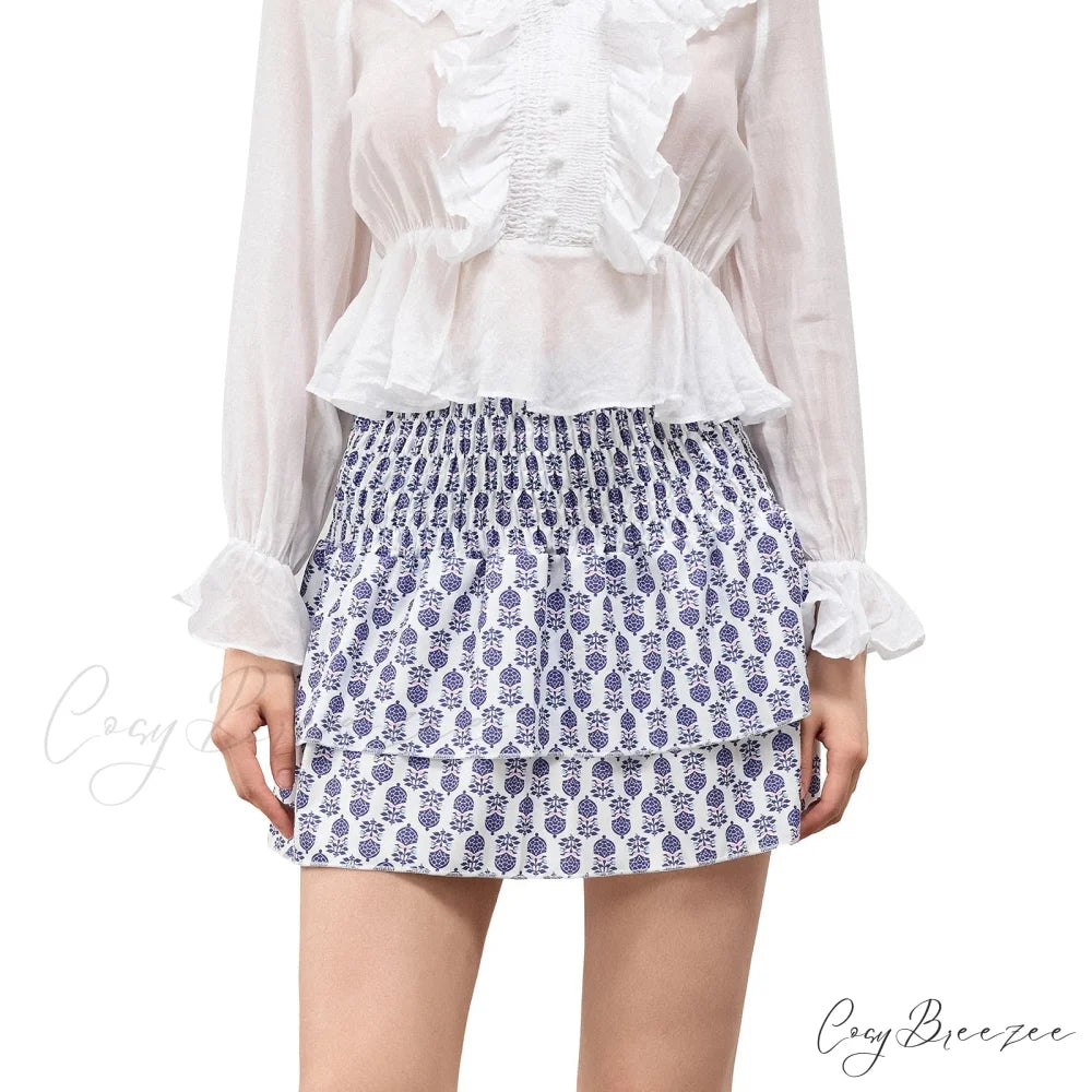 Bohemian Stacked Ruffle Skirt Lake Blue / S skirts-250223