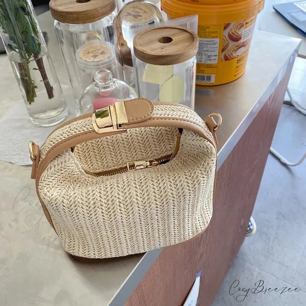 Bohemian Straw Crossbody Bucket Beach Handbag khaki / 20x11x12cm handbag-250126