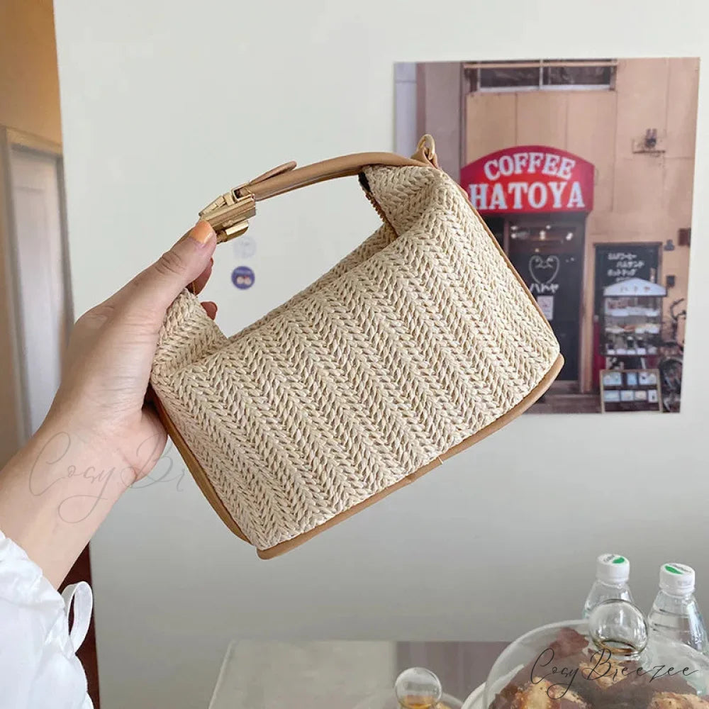Bohemian Straw Crossbody Bucket Beach Handbag khaki / 20x11x12cm handbag-250126