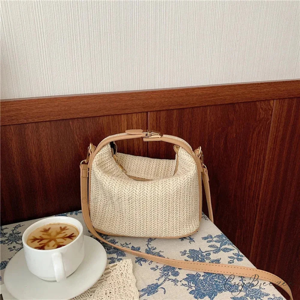 Bohemian Straw Crossbody Bucket Beach Handbag khaki / 20x11x12cm handbag-250126