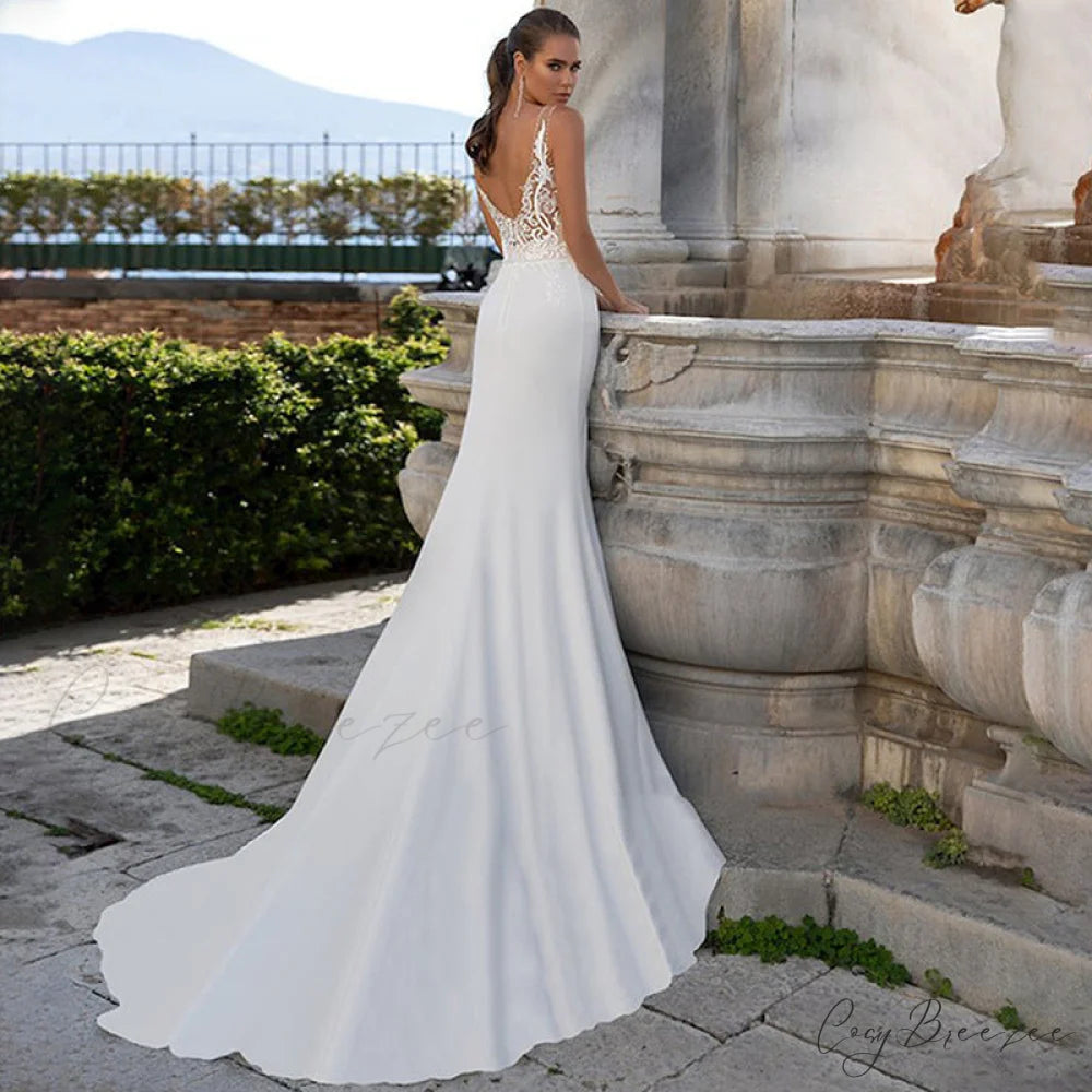 Bohemian V-Neck Lace Wedding Dress white / 2 weddingdress-250223
