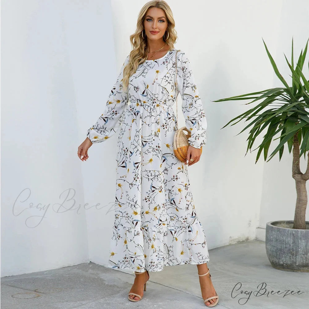 Bohemian Womens Chiffon Floral Maxi Dress cloro11 / S oldfloraldress-250126