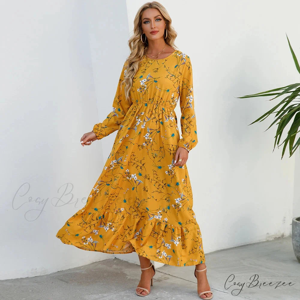 Bohemian Womens Chiffon Floral Maxi Dress cloro5 / S oldfloraldress-250126