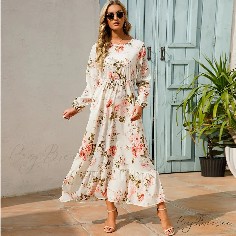 Bohemian Womens Chiffon Floral Maxi Dress oldfloraldress-250126