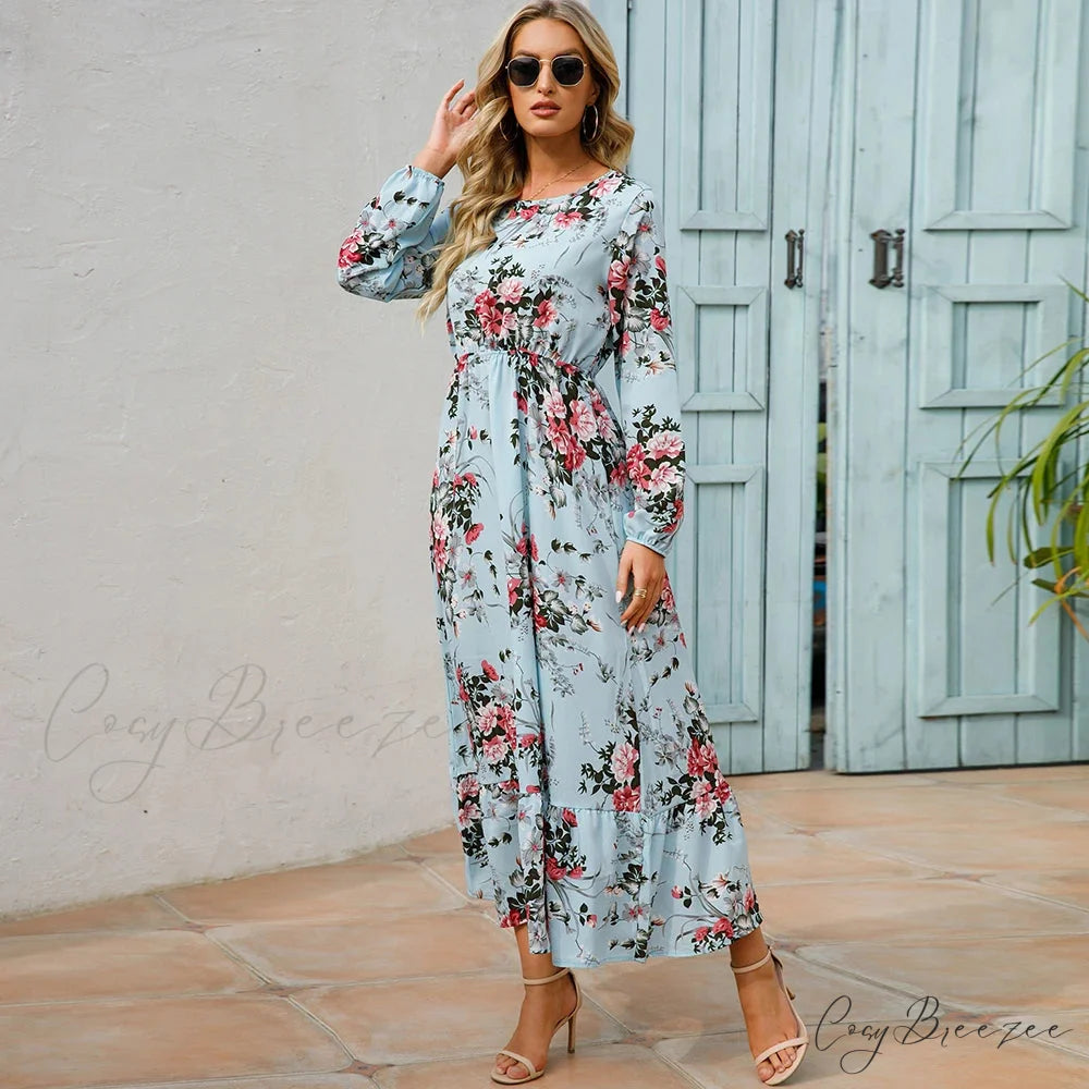 Bohemian Womens Chiffon Floral Maxi Dress oldfloraldress-250126