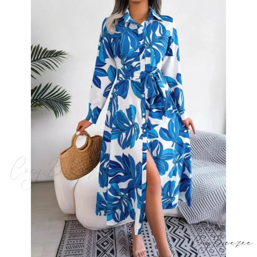 Boho Beach Holiday Floral Shirt Dress oldfloraldress-250126