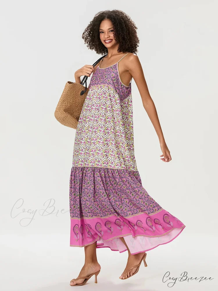 Boho Floral Spaghetti Strap Ruched Dress floraldress-250126