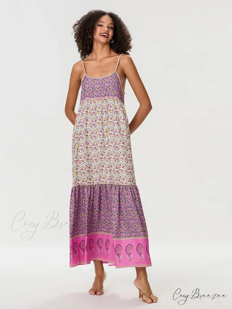 Boho Floral Spaghetti Strap Ruched Dress floraldress-250126