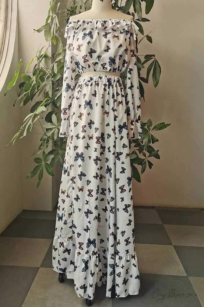 Boho Maxi Dress with Butterfly Print