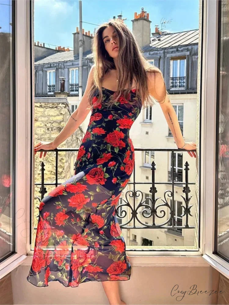 Boho Slim-fit Printed Off-shoulder Dress floraldress-250126