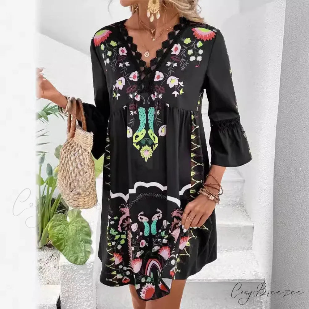 Boho V-neck Floral Party Dress oldfloraldress-250126