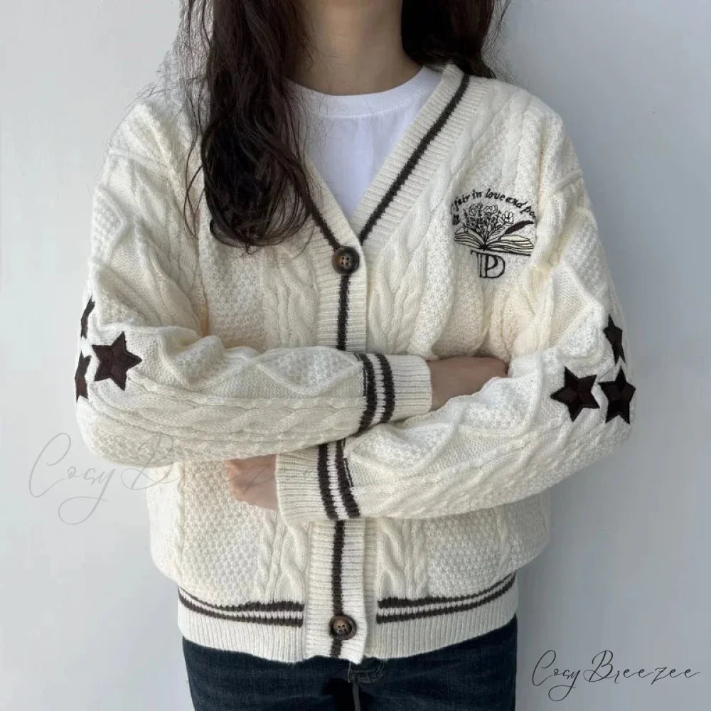 Book TTPD Embroidered V-neck Cardigan white / S cardigans-241228